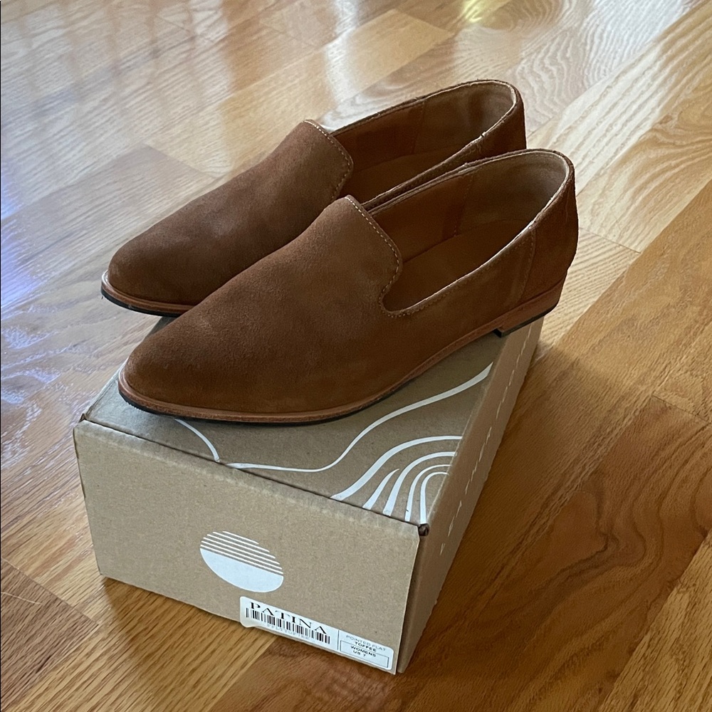 New Portland Leather pointed flat in toffee size 7 fits 7.5 patina shoes plg